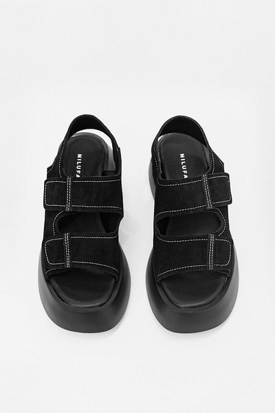 NILUFARR Anita Black Suede Thick Soled Women's Sandals