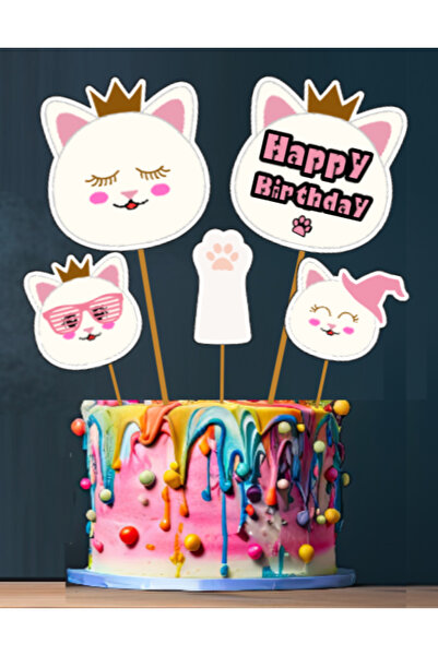 Hiras Dizayn 5 قطع من مسواك كعكة عيد الميلاد ذات شكل قطة بيضاء مقاس كبير