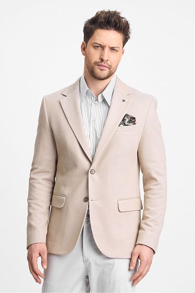 Frappoli Abrines Ανδρικό Μπεζ Βαμβακερό Λύκρα Πανί Stretch Slim Fit Sports Blazer Jacket