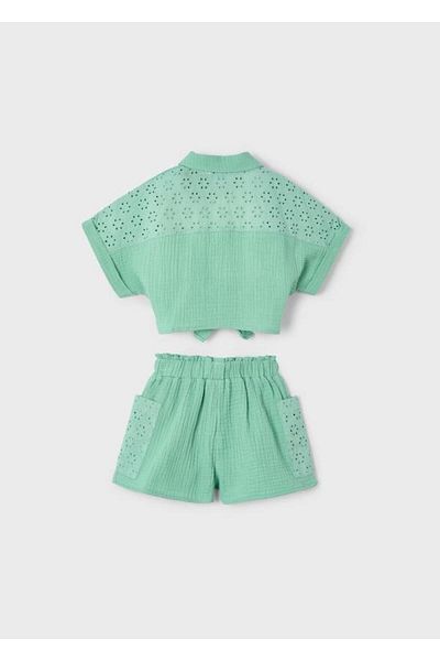 MAYORAL 4-8 Years Old Green Girl's Perforated Shorts Suit