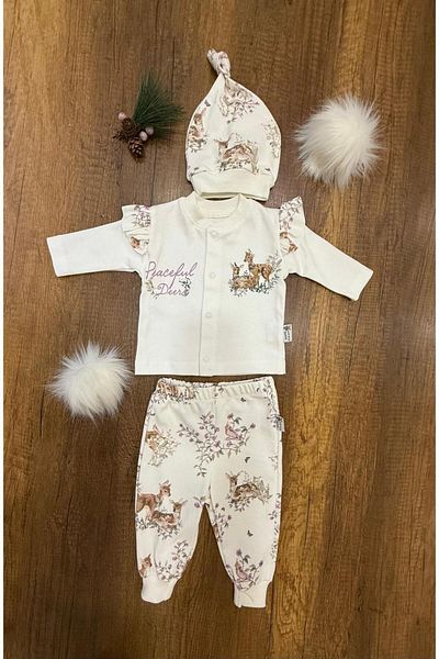 HappyMom Baby Girl Set with Deer Printed Beret