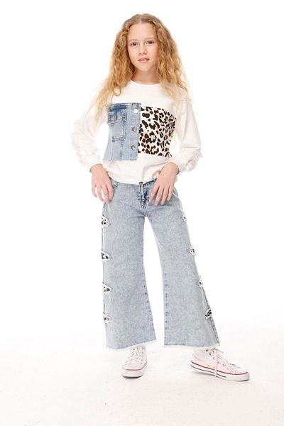 JENA Girl's Leopard Denim Trousers 7-14 Years Blue