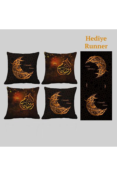 Sakallı Set de huse pentru cină cu 4 benzi cu tematică Ramadan, bun venit pe față de masă Runner