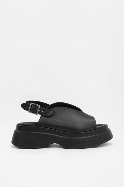 NILUFARR Black Genuine Leather - Thick Sole Peamy Women's Sandals