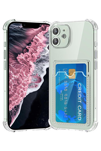 Caseji iPhone 11 Uyumlu Köşeleri Çıkıntılı Kartlıklı Şeffaf Kılıf