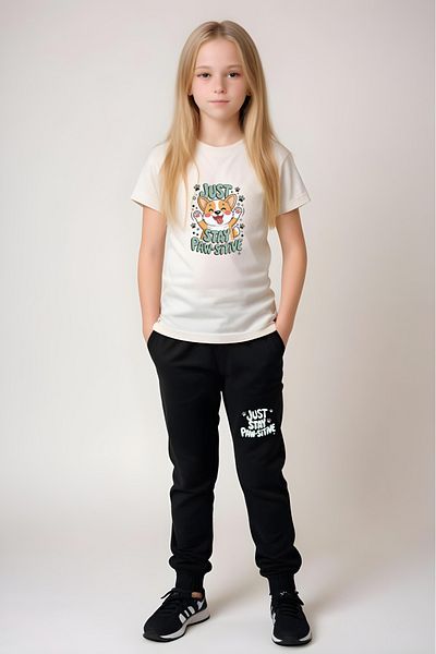 panios kids Just Stay Paw Printed T-shirt και φούτερ για κορίτσια σετ κάτω-κορυφής