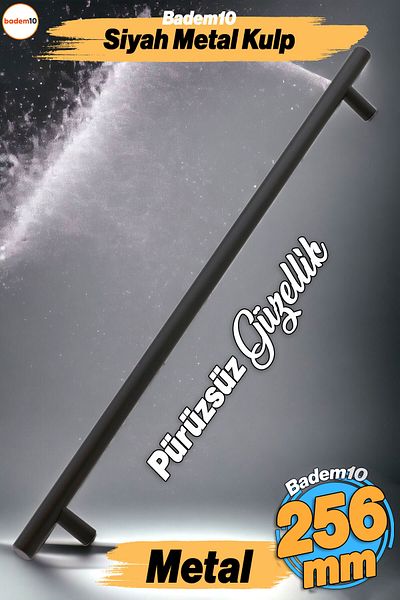 Badem10 Tijă Mâner metalic negru 256 mm 25,6 cm Mobilier Bucătărie Sertar Dulap Mâner dulap Mâner