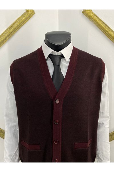 Sadık Collection Мъжки вълнен елек без ръкави с V-образно деколте и джобове Ateş Knitwear 492