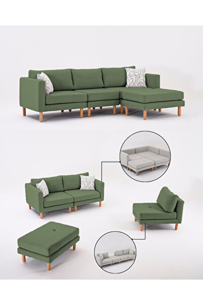 Velura Home & Living Armin Akıllı Köşe Koltuk Takımı & Modern Modüler Yataklı Köşe Takımı - Açık Yeşil V127