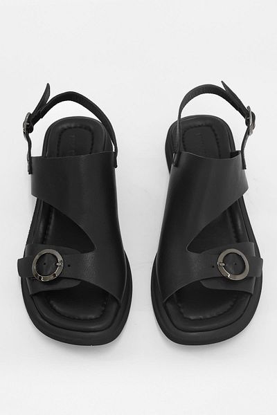 NILUFARR Black Genuine Leather Miranda Women's Sandals