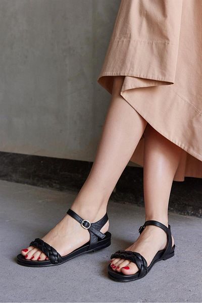 NILUFARR Layla Black Genuine Leather Women's Sandals