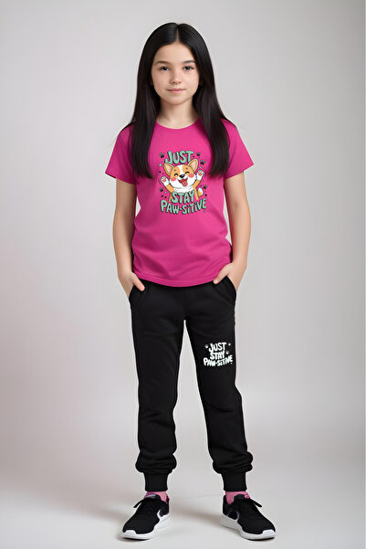 panios kids Set de top și pantaloni de trening pentru fete cu imprimeu Just S...