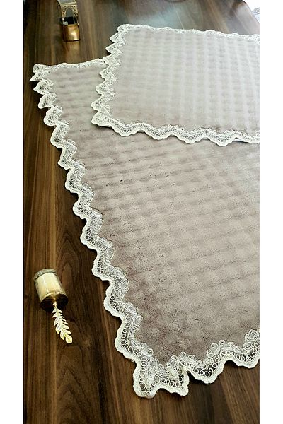 ZADA HOME διπλό χαλάκι προσαρμοσμένο Αντιολισθητική βάση Γαλλική δαντέλα Σετ Οκ Σετ 2 τεμαχίων Σετ καθίσματος τουαλέτας χαλάκι μπάνιου