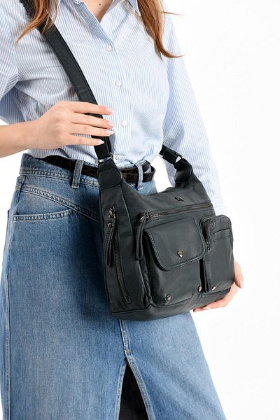 571 Collections Çanta Geantă de umăr din piele artificială albastră (model: 571-13-10K)