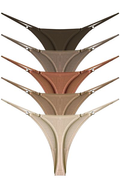 Cottonhill Adjustable Cotton and Lycra Camisole Ribbed Thong, 5 Grains-2
