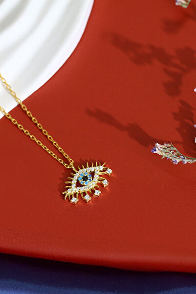 Gümüş Vadisi Kadın 925 Ayar Gümüş Altın Kaplama Safir Taşlı Göz Nazar Kolye