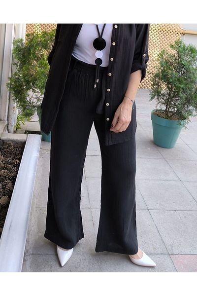 DenizEge Belted Muslin Trousers Black