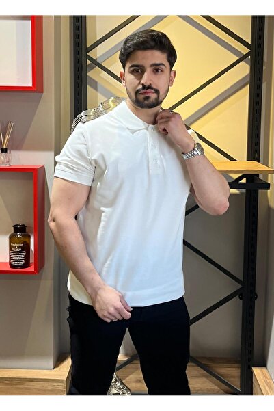 Butik Pamuklu Ekru Polo Yaka Tshirt