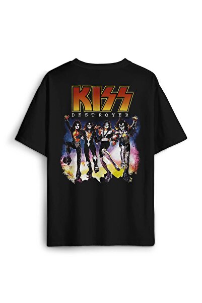 Kendim Seçtim Tricou negru supradimensionat Kiss The Destroyer Rock Music Album Tricou unisex imprimat pe spate