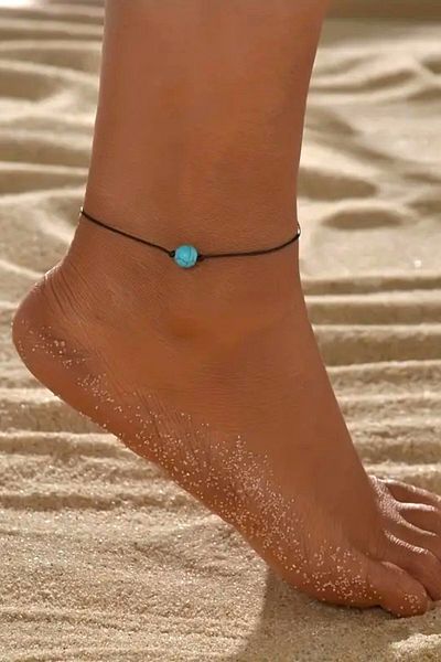 NBS Beautiful Naturel Stones Anklet Turquoise Ankle Bracelet, Perfect for Everyday Wear, Beach Trips & Casual Style