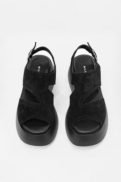 NILUFARR Simba Black Suede Thick Soled Women's Sandals