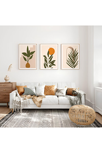 ARTCASTLE Set de 3 tablouri cu ramă din lemn, portocaliu