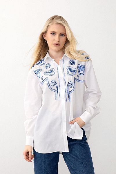 Olcay Cămașă cu potrivire confortabilă - Albă cu detalii de broderie 9279