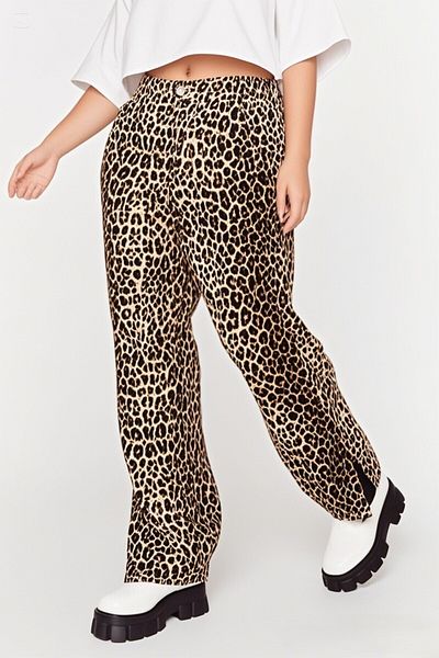 Şans Leopard Print Jeans for Women, High Waist and 5 Pocket Leg