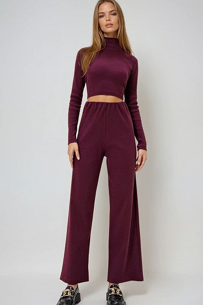 VAGGON Set de bluză și pantaloni pentru femei, burgundă, cu guler în picioare, camisole, Prmx13058