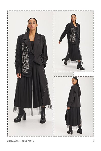 aşkın göksu حجم أسود وكم تول مزيج جيب واحد زر سترة المرأة