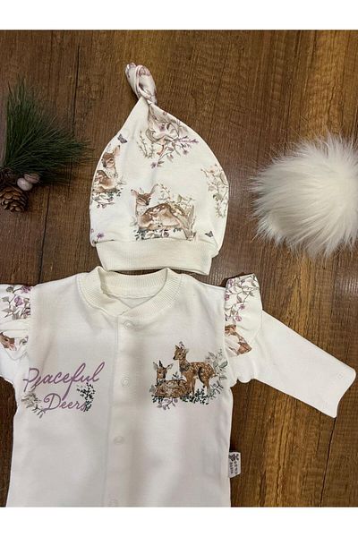 HappyMom Baby Girl Set with Deer Printed Beret