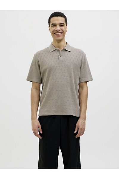 Jack & Jones Мъжка кафява жакардова поло тениска Jprblatrent Mr. Polo 12275090-сива