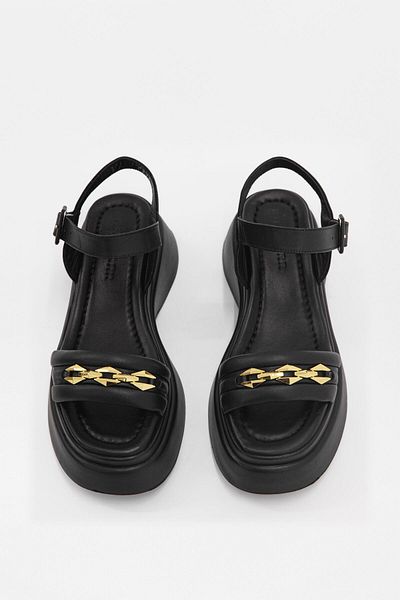 NILUFARR Black Genuine Leather - Thick Sole Julicka Women's Sandals