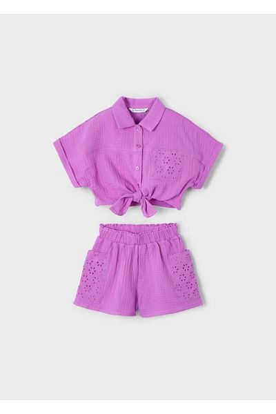 MAYORAL Pink Girl's Suit 4-8 Years Old with Perforated Shorts