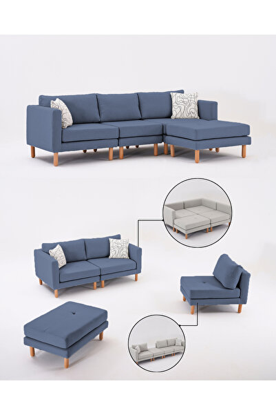 Velura Home & Living Armin Akıllı Köşe Koltuk Takımı & Modern Modüler Yataklı Köşe Takımı - Mavi V119