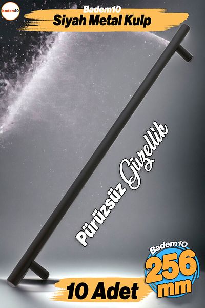 Badem10 Tijă 10 bucăți mâner din metal negru (256 mm-25,6 cm) pentru mobilier sertar bucătărie dulap dulap mâner mâner