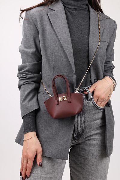 NOTHING Women's Burgundy Bag Gold Lock Demand and Detailed Mini Waist Shoulder Bag