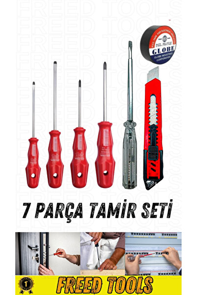 FREED TOOLS 7 Parça Tamir Seti / 4'lü Tornavida Seti ,Kontrol Kalemi ,Maket Bıçağı ,Elektrik Bandı