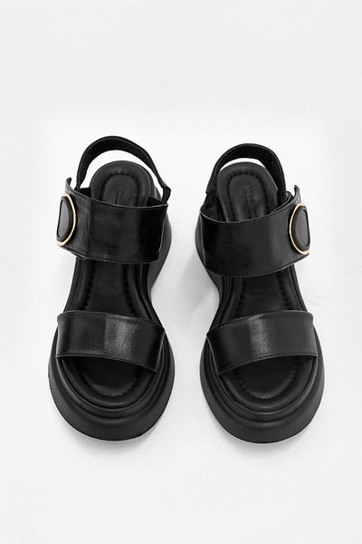 NILUFARR Genuine Leather Black Heeled Sandals