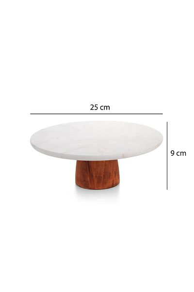 Lizzy Marble Patterned Wooden Leg Round Presentation Plate Cake Serving Presentation Plate 25 cm
