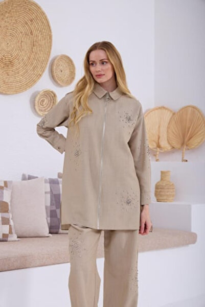 Moodbasic STONE ZIPPERED LINEN SET