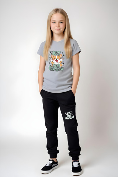 panios kids Just Stay Paw Štampano Majica i trenerka za devojčice Set gornjeg...