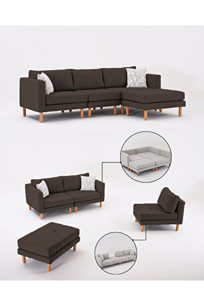 Velura Home & Living Armin Akıllı Köşe Koltuk Takımı & Modern Modüler Yataklı Köşe Takımı - Koyu Ceviz