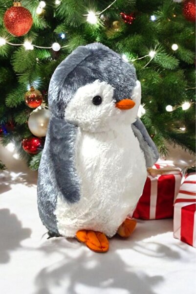 TimeStart Düşünen Pingu Penguen 40 cm Gri Peluş Oyuncak Uyku ve Oyun Arkadaşı