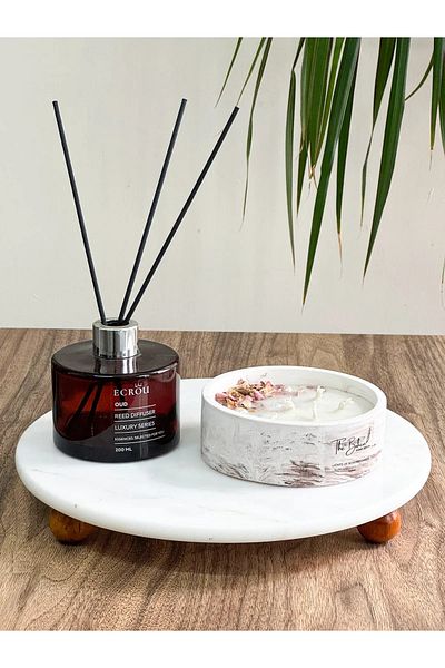 Lizzy Marble Patterned 28 cm Decorative Stand Wooden Ball Foot Presentation Stand