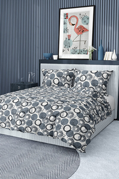 biocotton Sadece Çift Kişilik Sonsuz Desenli Nevresim Seti Mavi, - Beyaz ! ÇARŞAFSIZ