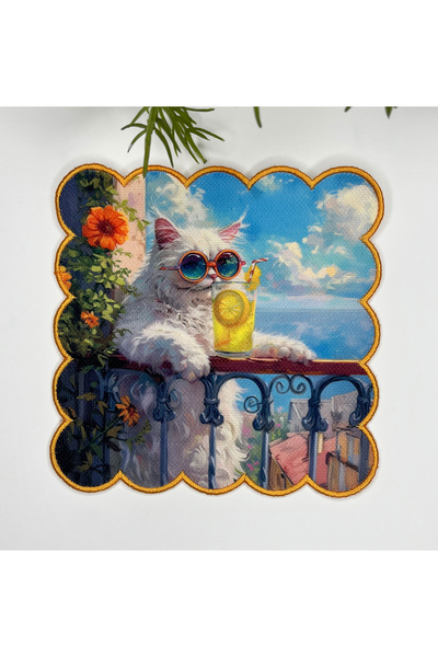 decofav مناديل كوكتيل من القماش المطرز بتصميم قطة بيضاء للعطلات باللون الزيتي...