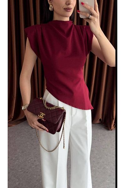 Butik Beyza Μπλούζα με φερμουάρ στην πλάτη με ασύμμετρη κοπή ώμους