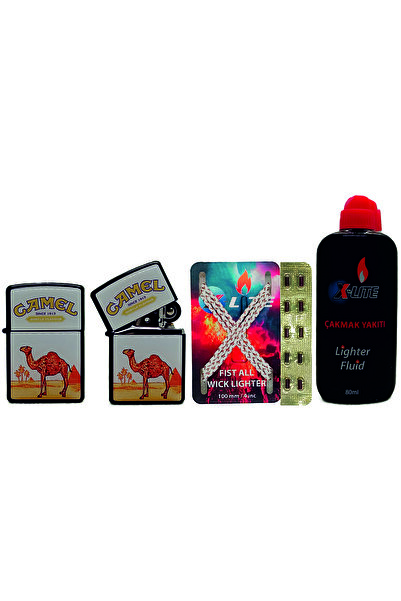 ATA TANITIM Camel Logolu Benzinli Çakmak Ve X-lıte Benzin (80 ml)+10 Ç.Taşı+6...