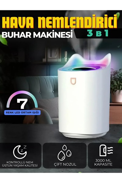 nextbuy Büyük Boy 3000ml Ultrasonik Renkli Hava Nemlendirici Buhar Yayıcı Mak...